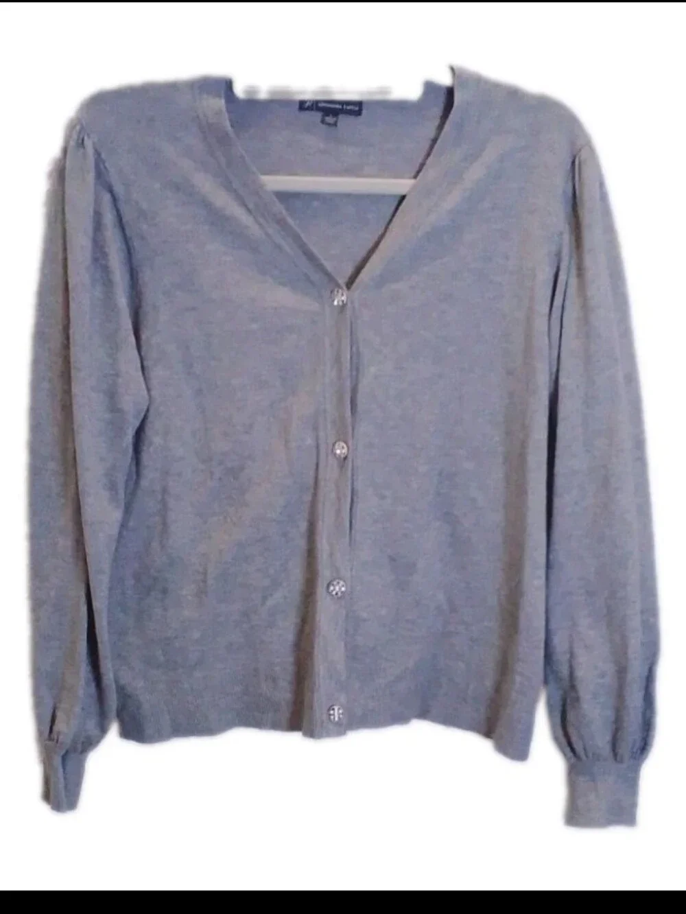 Adrianna Papell Gray Jeweled-Button Cardigan Large Feminine Coquette Office
